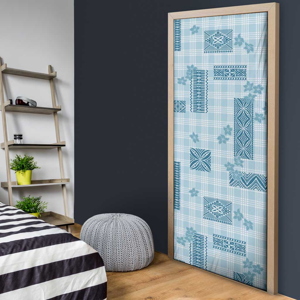 Hawaiian Quilt Tapa On Cold Blue Palaka Motifs Door Cover LT7 - Polynesian Pride
