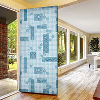 Hawaiian Quilt Tapa On Cold Blue Palaka Motifs Door Cover LT7 - Polynesian Pride