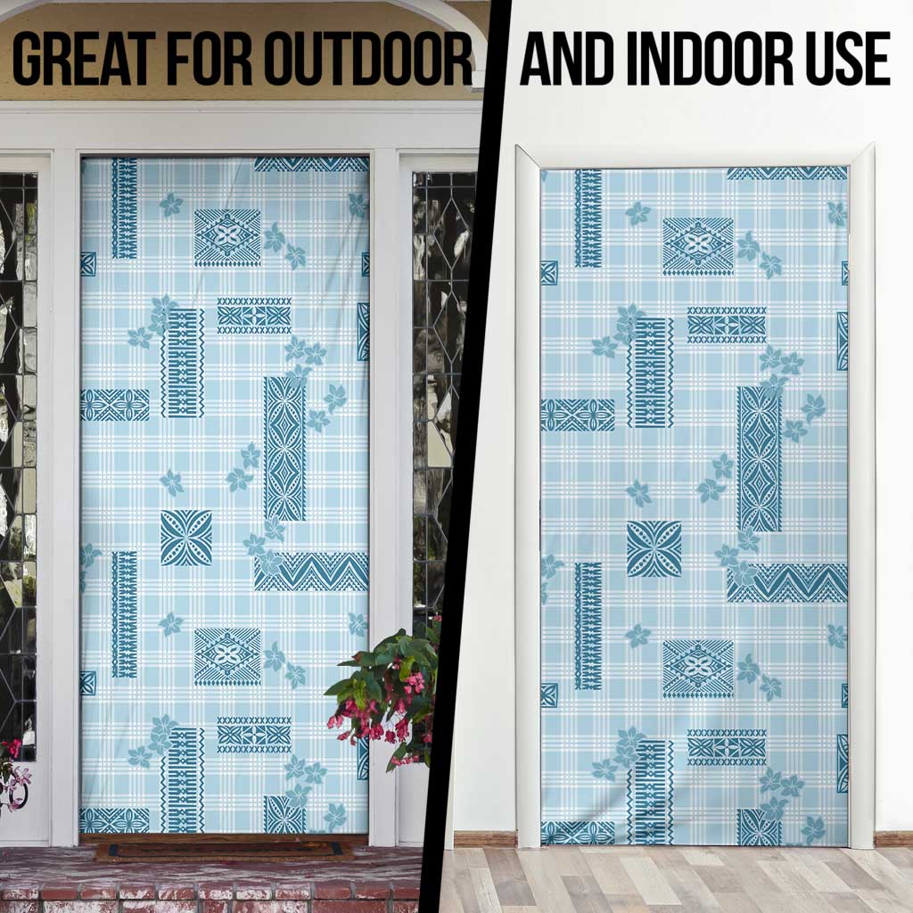 Hawaiian Quilt Tapa On Cold Blue Palaka Motifs Door Cover LT7 - Polynesian Pride