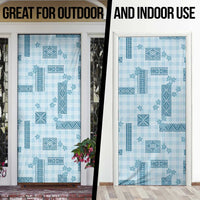 Hawaiian Quilt Tapa On Cold Blue Palaka Motifs Door Cover LT7 - Polynesian Pride