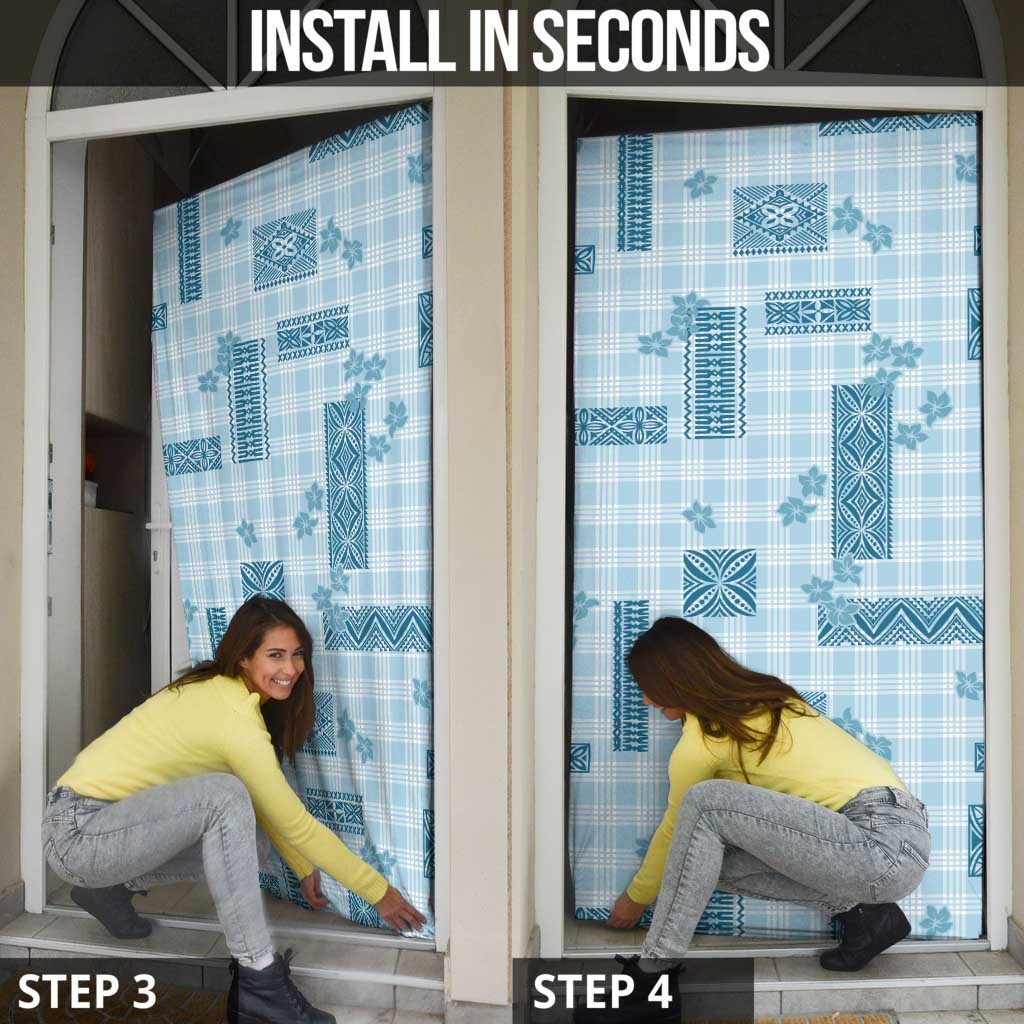 Hawaiian Quilt Tapa On Cold Blue Palaka Motifs Door Cover LT7 - Polynesian Pride