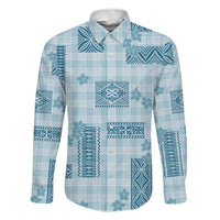 Hawaiian Quilt Tapa On Cold Blue Palaka Motifs Family Matching Mermaid Dress and Hawaiian Shirt