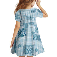 Hawaiian Quilt Tapa On Cold Blue Palaka Motifs Family Matching Off Shoulder Short Dress and Hawaiian Shirt