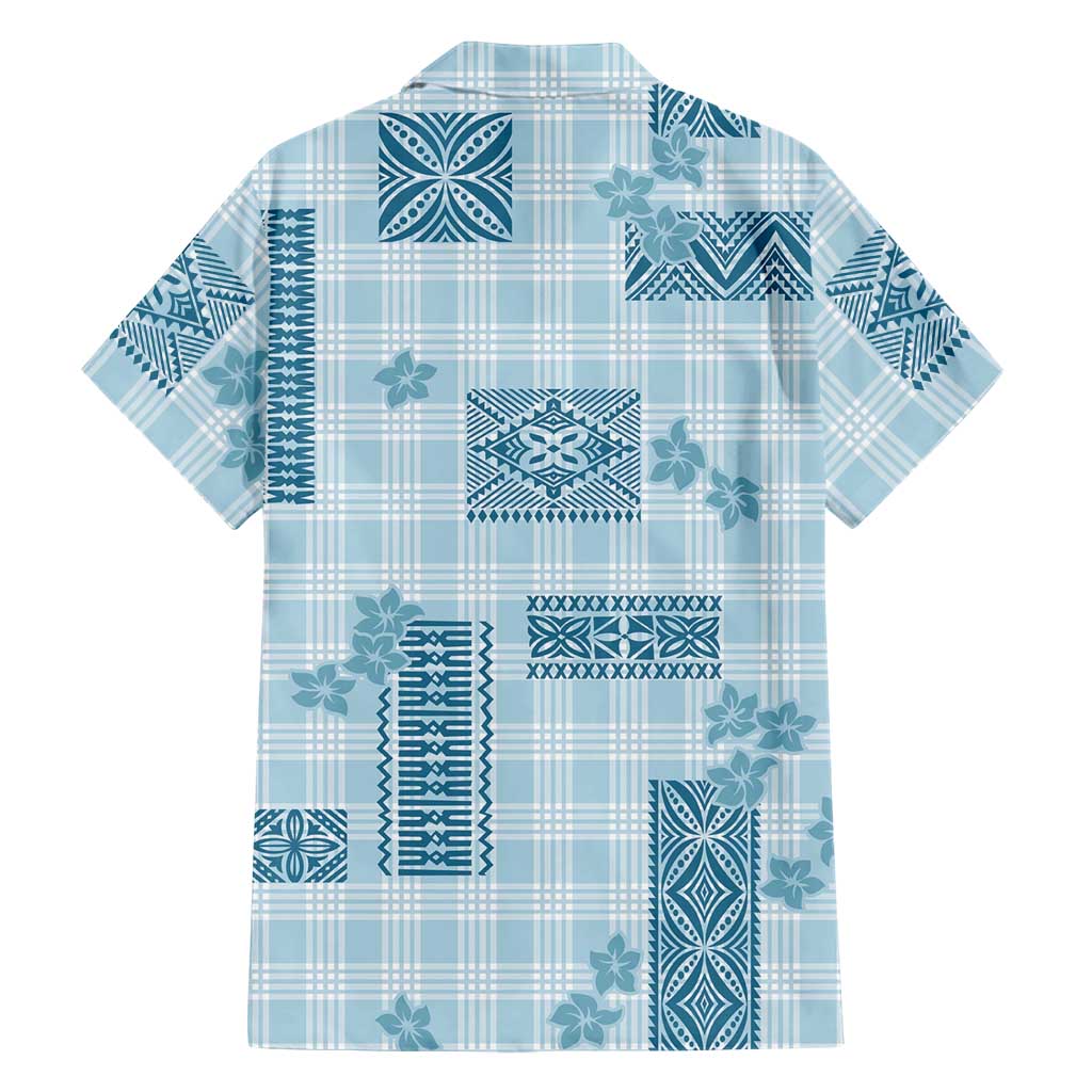 Hawaiian Quilt Tapa On Cold Blue Palaka Motifs Family Matching Off Shoulder Short Dress and Hawaiian Shirt
