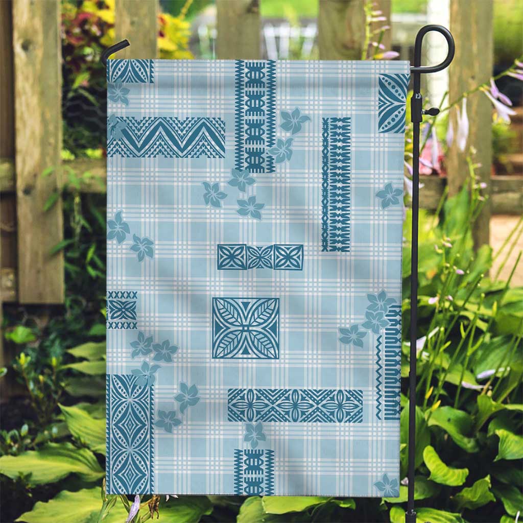 Hawaiian Quilt Tapa On Cold Blue Palaka Motifs Garden Flag LT7 Garden Flag Azure - Polynesian Pride