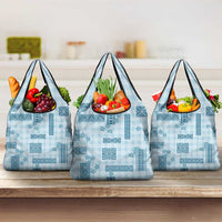 Hawaiian Quilt Tapa On Cold Blue Palaka Motifs Grocery Bag LT7 3-pack One Size Azure - Polynesian Pride