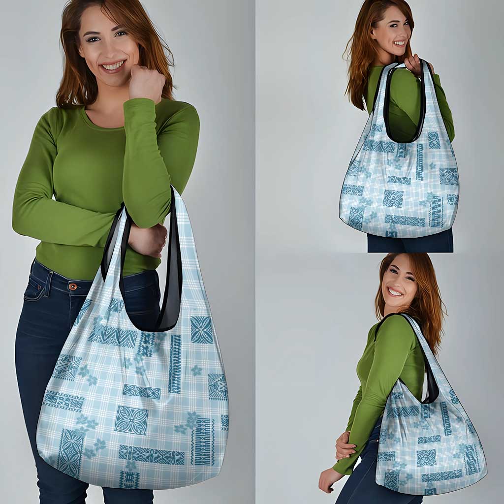 Hawaiian Quilt Tapa On Cold Blue Palaka Motifs Grocery Bag LT7 - Polynesian Pride