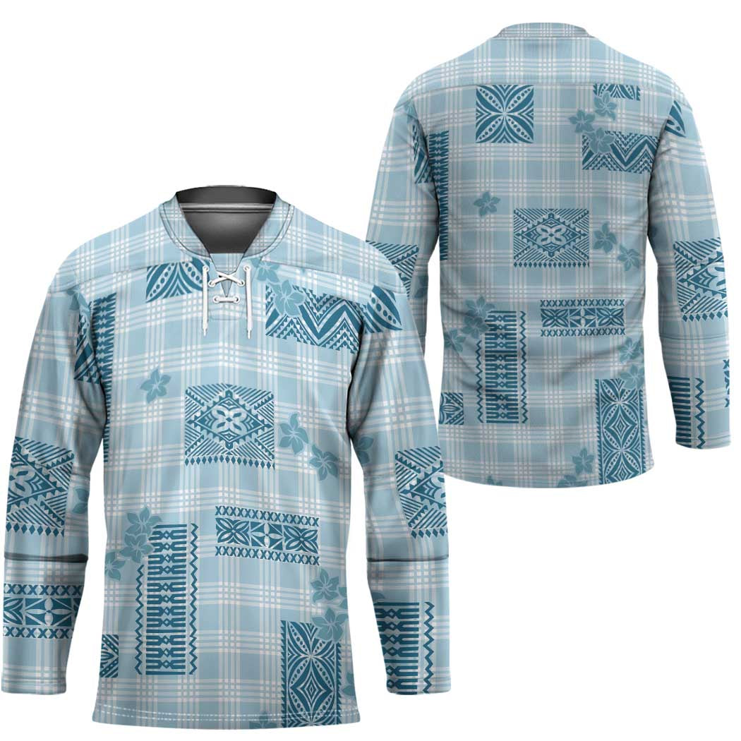 Hawaiian Quilt Tapa On Cold Blue Palaka Motifs Hockey Jersey LT7 - Polynesian Pride