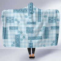 Hawaiian Quilt Tapa On Cold Blue Palaka Motifs Hooded Blanket LT7 One Size Azure - Polynesian Pride