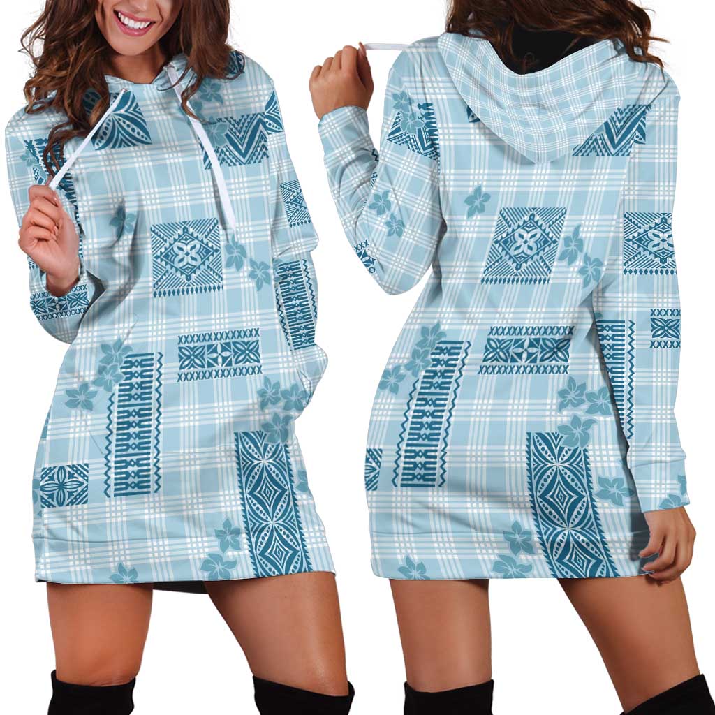 Hawaiian Quilt Tapa On Cold Blue Palaka Motifs Hoodie Dress LT7 - Polynesian Pride