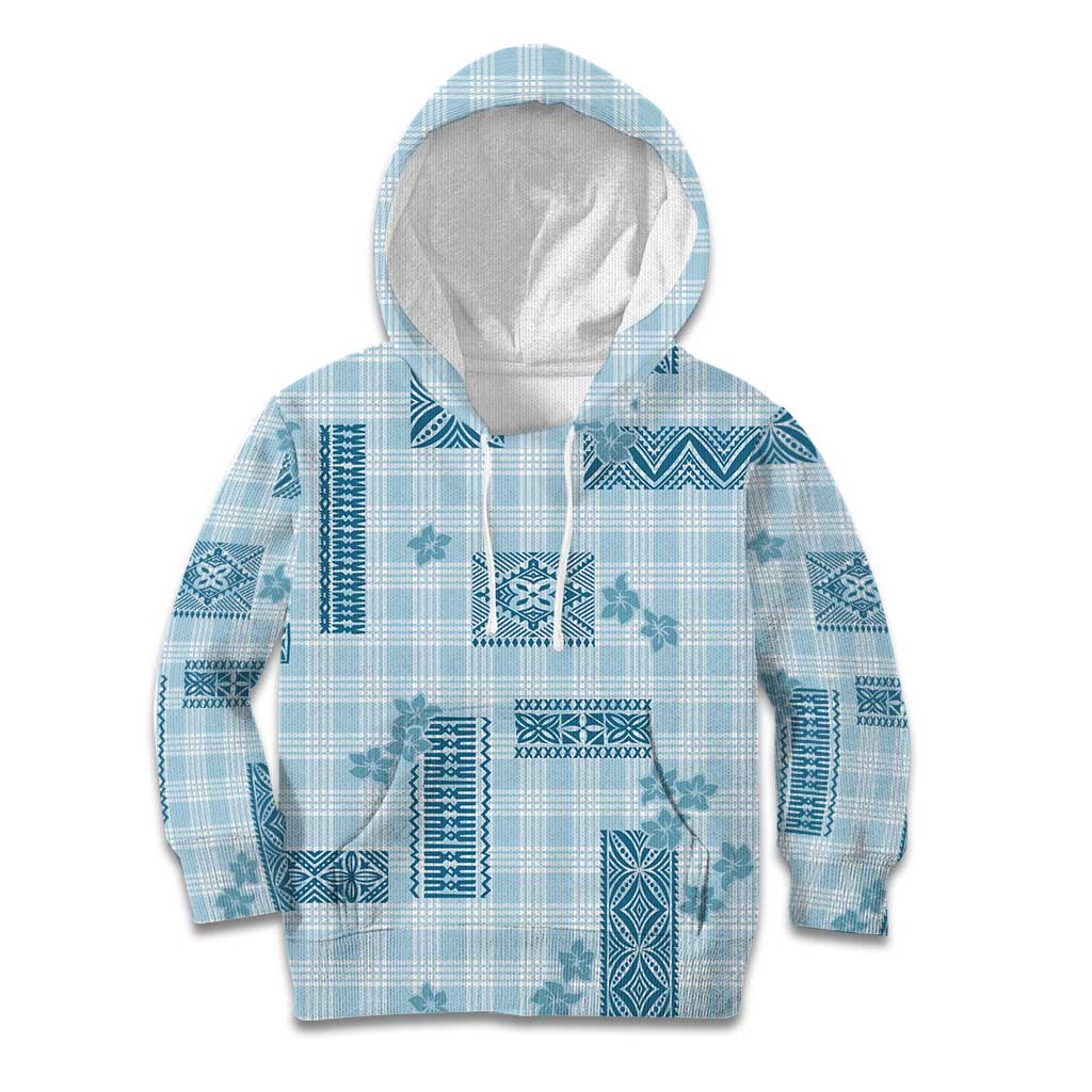 Hawaiian Quilt Tapa On Cold Blue Palaka Motifs Kid Hoodie LT7 Hoodie Azure - Polynesian Pride