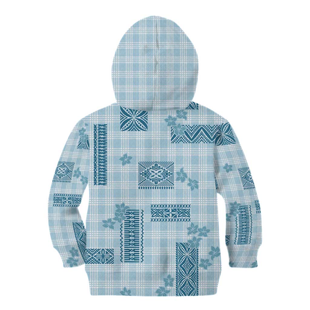 Hawaiian Quilt Tapa On Cold Blue Palaka Motifs Kid Hoodie LT7 - Polynesian Pride