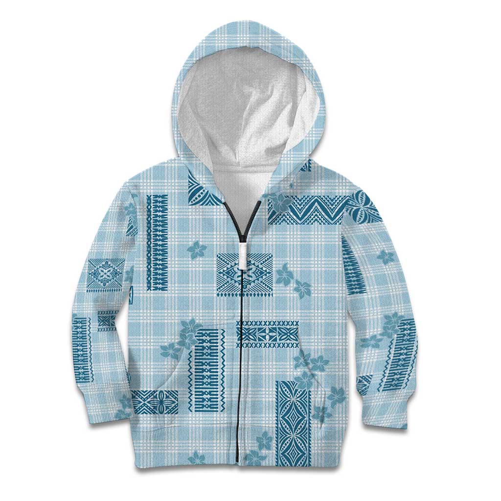 Hawaiian Quilt Tapa On Cold Blue Palaka Motifs Kid Hoodie LT7 Zip Hoodie Azure - Polynesian Pride