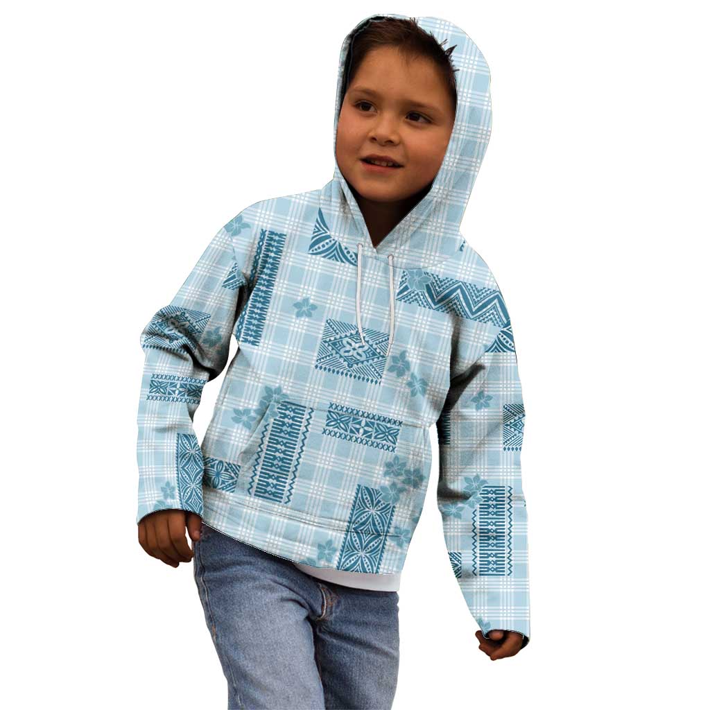 Hawaiian Quilt Tapa On Cold Blue Palaka Motifs Kid Hoodie LT7 - Polynesian Pride