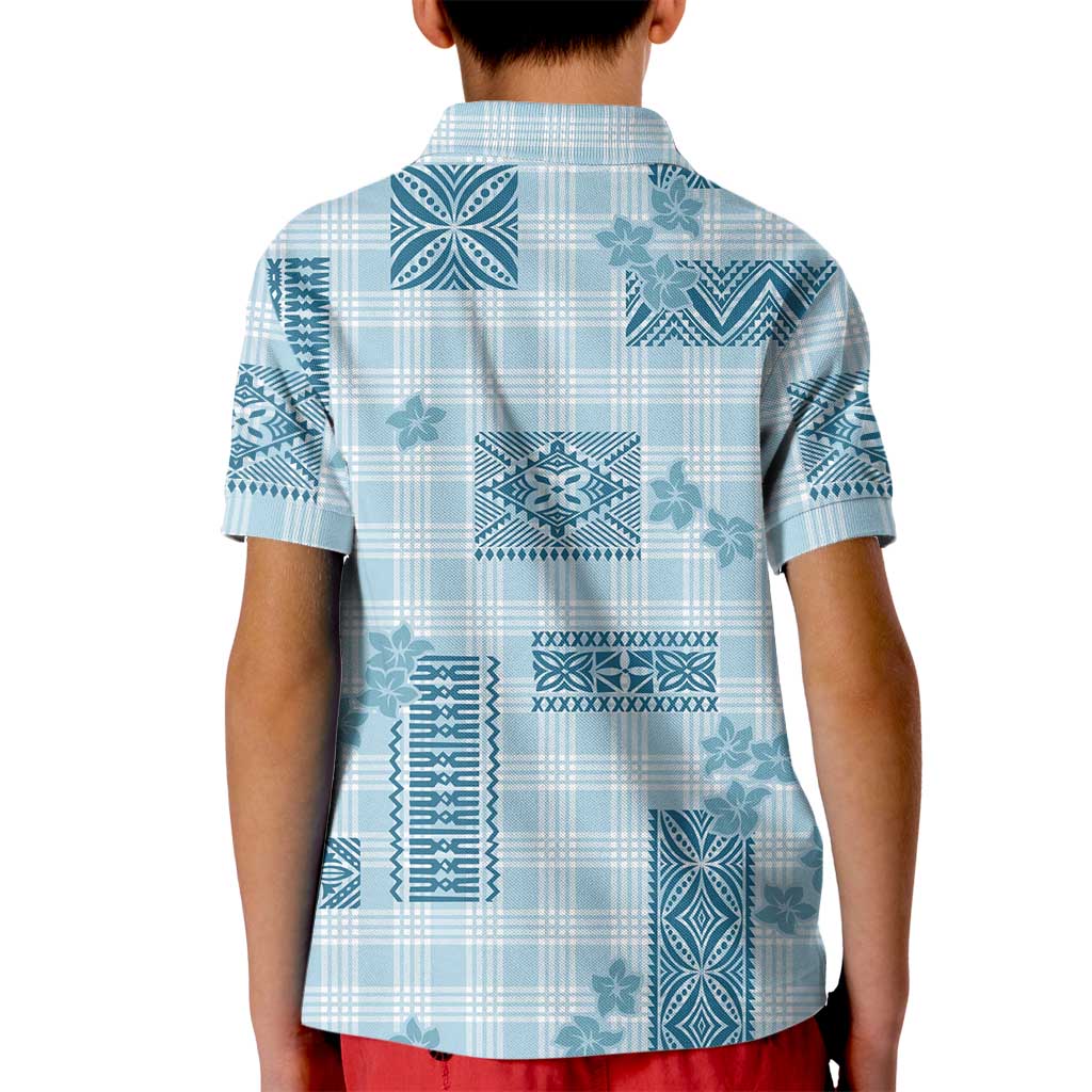 Hawaiian Quilt Tapa On Cold Blue Palaka Motifs Kid Polo Shirt LT7 - Polynesian Pride
