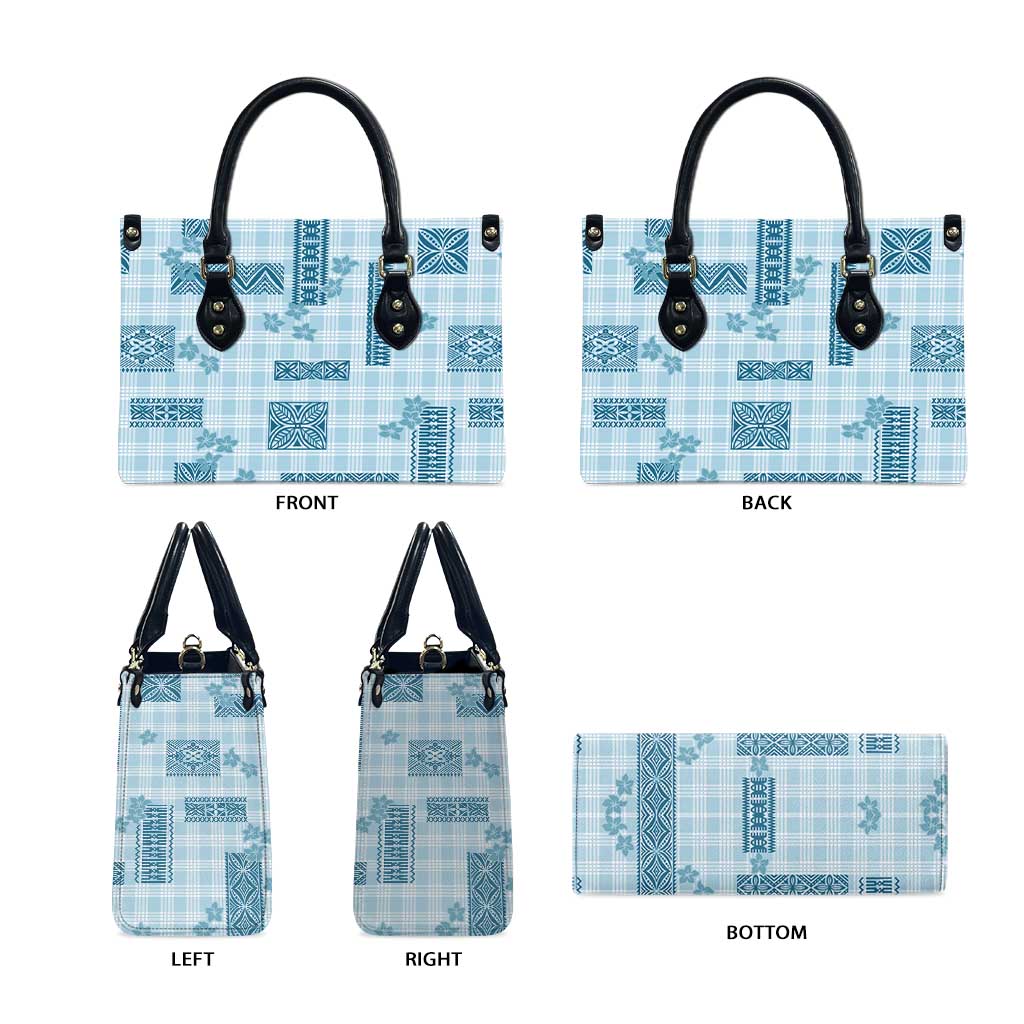Hawaiian Quilt Tapa On Cold Blue Palaka Motifs Leather Bag LT7 - Polynesian Pride