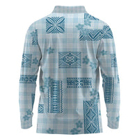 Hawaiian Quilt Tapa On Cold Blue Palaka Motifs Long Sleeve Polo Shirt LT7 - Polynesian Pride