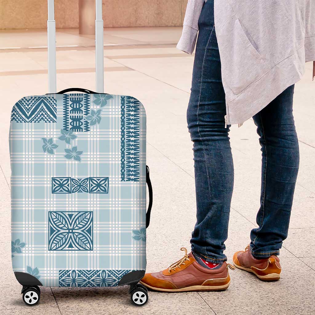 Hawaiian Quilt Tapa On Cold Blue Palaka Motifs Luggage Cover LT7 Azure - Polynesian Pride