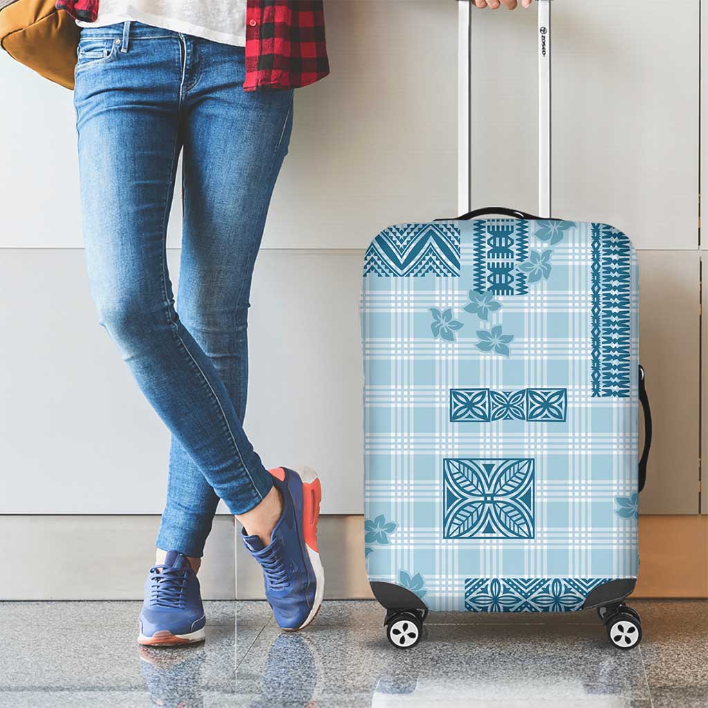 Hawaiian Quilt Tapa On Cold Blue Palaka Motifs Luggage Cover LT7 - Polynesian Pride