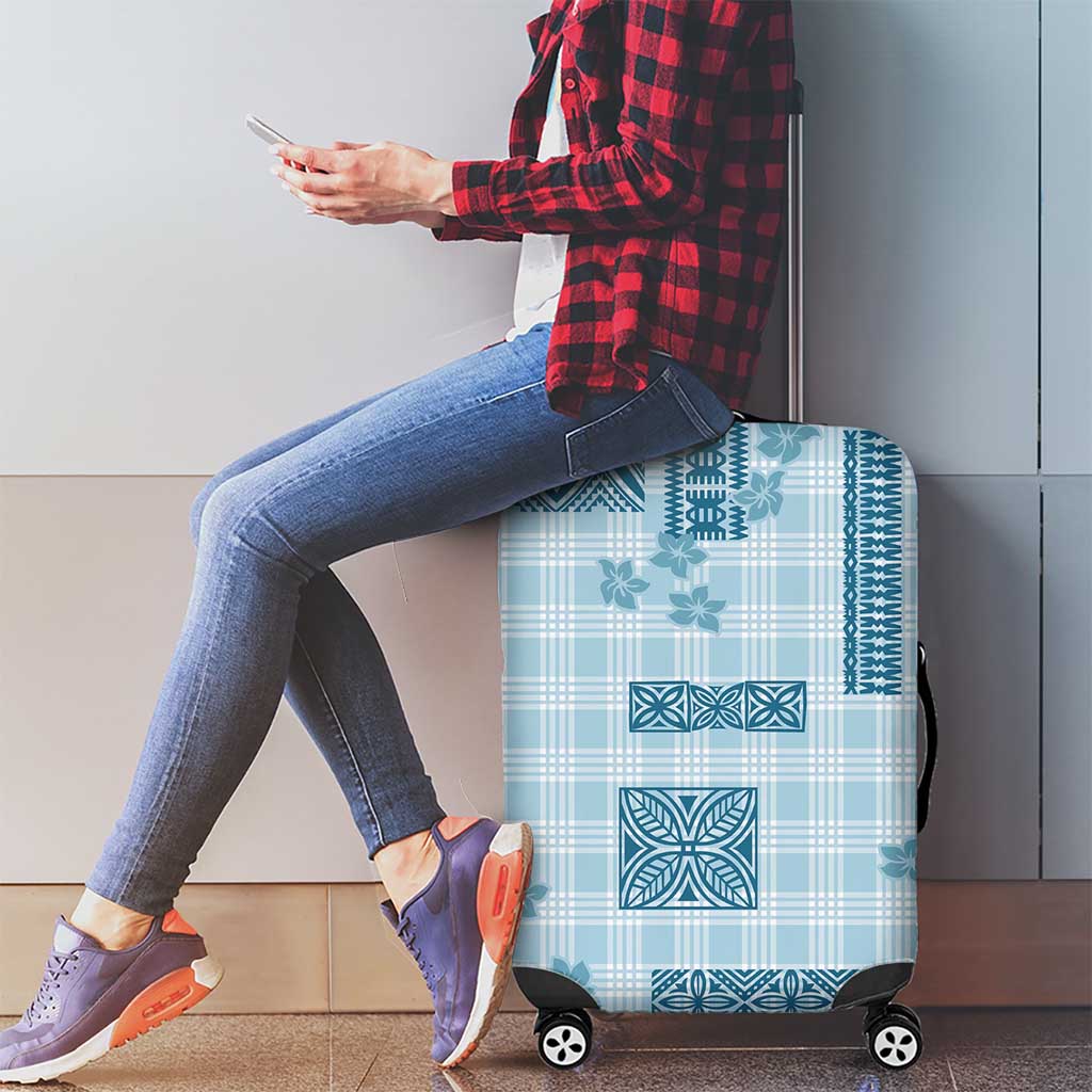 Hawaiian Quilt Tapa On Cold Blue Palaka Motifs Luggage Cover LT7 - Polynesian Pride
