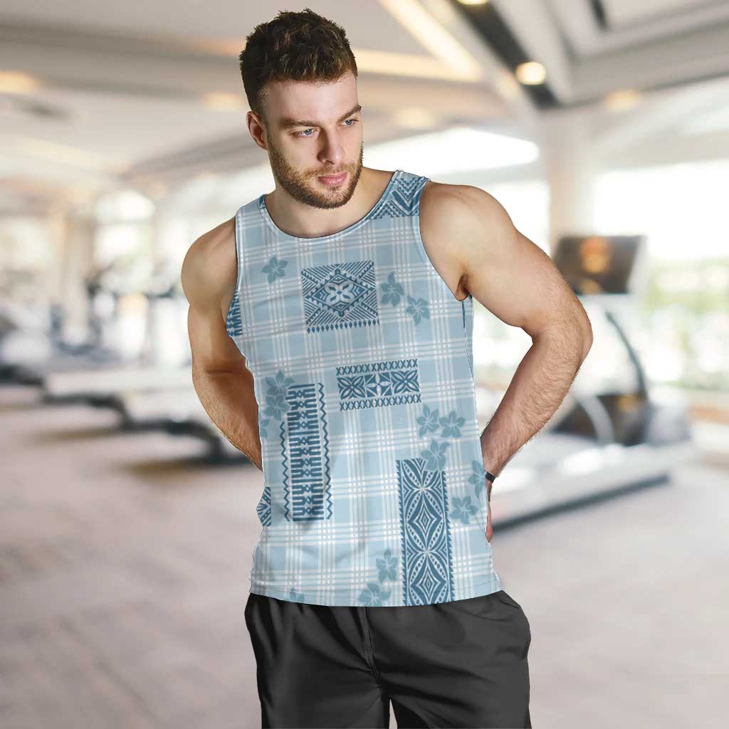 Hawaiian Quilt Tapa On Cold Blue Palaka Motifs Men Tank Top LT7 Azure - Polynesian Pride