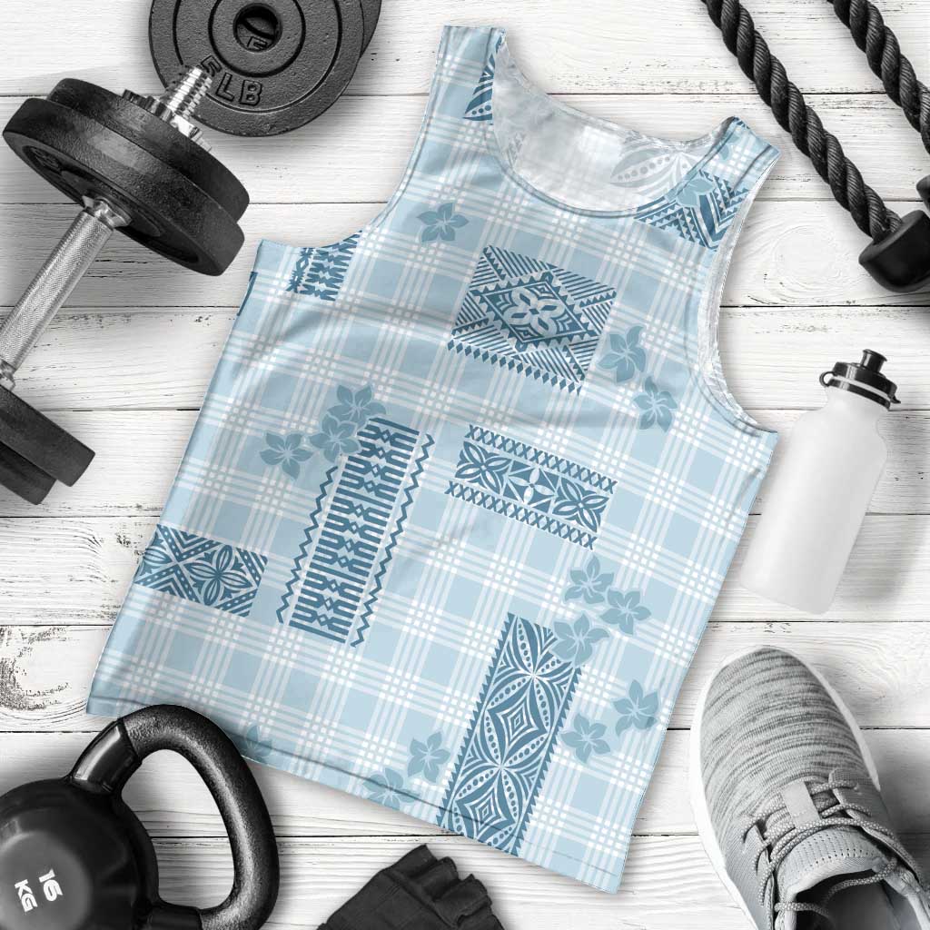 Hawaiian Quilt Tapa On Cold Blue Palaka Motifs Men Tank Top LT7 - Polynesian Pride
