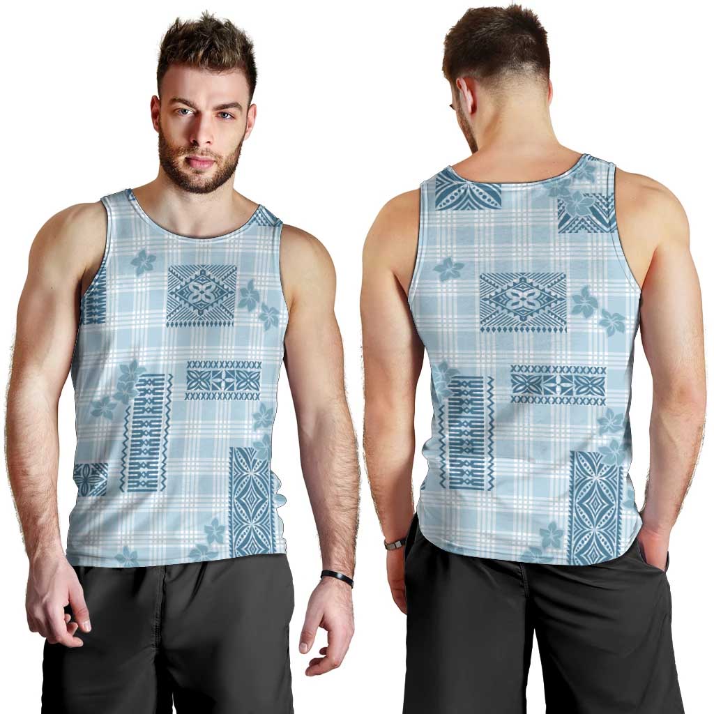 Hawaiian Quilt Tapa On Cold Blue Palaka Motifs Men Tank Top LT7 - Polynesian Pride