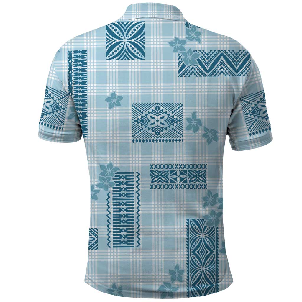 Hawaiian Quilt Tapa On Cold Blue Palaka Motifs Polo Shirt LT7 - Polynesian Pride