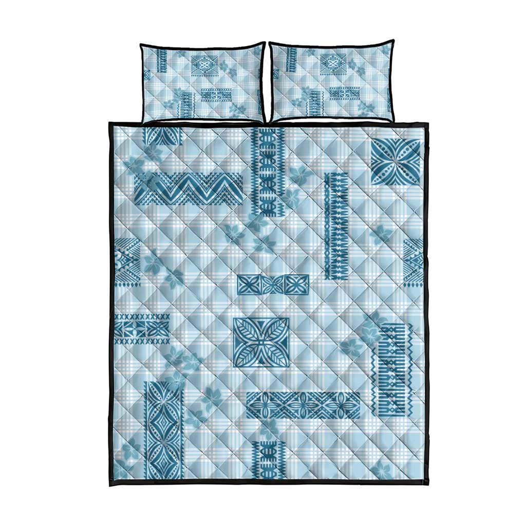 Hawaiian Quilt Tapa On Cold Blue Palaka Motifs Quilt Bed Set LT7 - Polynesian Pride