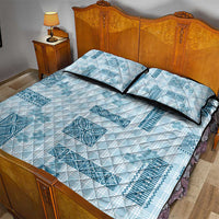 Hawaiian Quilt Tapa On Cold Blue Palaka Motifs Quilt Bed Set LT7 - Polynesian Pride