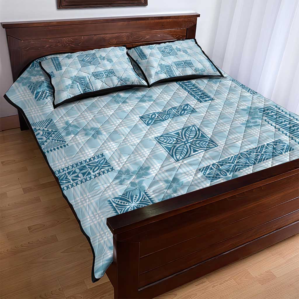Hawaiian Quilt Tapa On Cold Blue Palaka Motifs Quilt Bed Set LT7 - Polynesian Pride