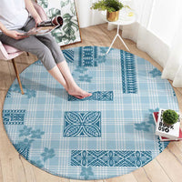 Hawaiian Quilt Tapa On Cold Blue Palaka Motifs Round Carpet LT7 - Polynesian Pride