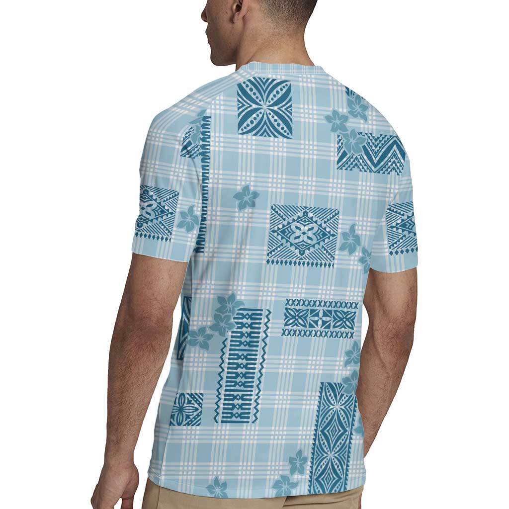 Hawaiian Quilt Tapa On Cold Blue Palaka Motifs Rugby Jersey LT7 - Polynesian Pride