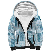 Hawaiian Quilt Tapa On Cold Blue Palaka Motifs Sherpa Hoodie LT7 Unisex Azure - Polynesian Pride