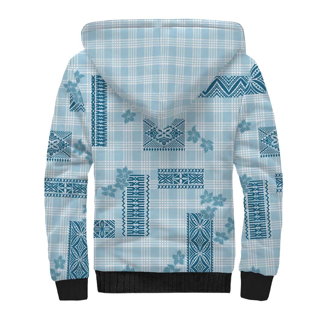 Hawaiian Quilt Tapa On Cold Blue Palaka Motifs Sherpa Hoodie LT7 - Polynesian Pride