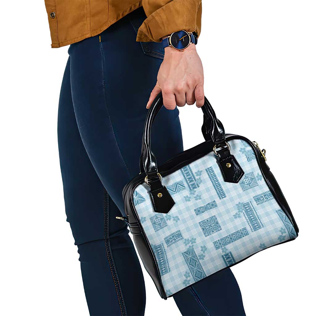 Hawaiian Quilt Tapa On Cold Blue Palaka Motifs Shoulder Handbag LT7 - Polynesian Pride