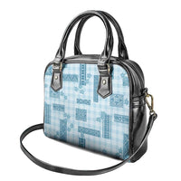 Hawaiian Quilt Tapa On Cold Blue Palaka Motifs Shoulder Handbag LT7 - Polynesian Pride