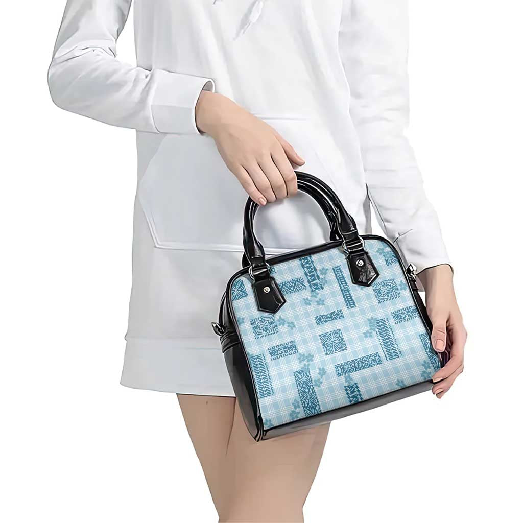 Hawaiian Quilt Tapa On Cold Blue Palaka Motifs Shoulder Handbag LT7 - Polynesian Pride