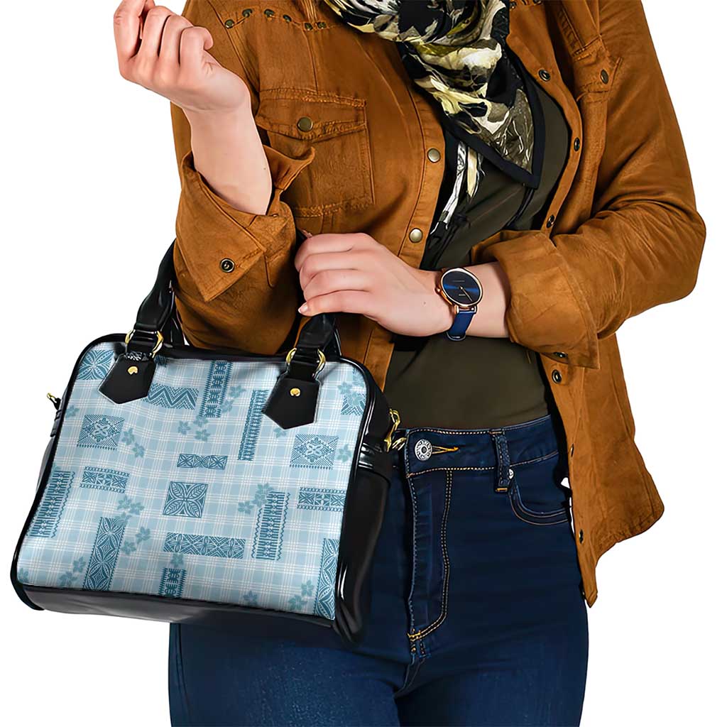Hawaiian Quilt Tapa On Cold Blue Palaka Motifs Shoulder Handbag LT7 - Polynesian Pride