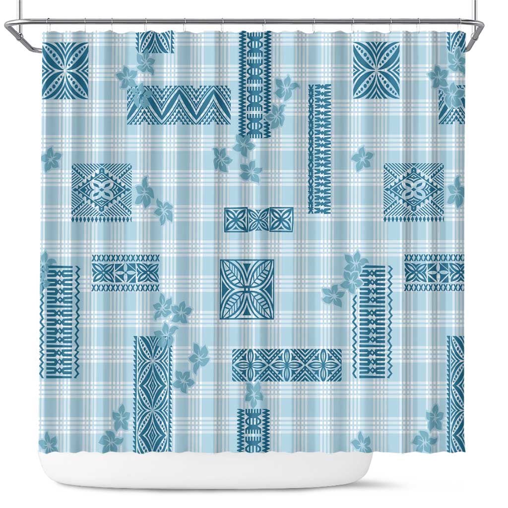 Hawaiian Quilt Tapa On Cold Blue Palaka Motifs Shower Curtain