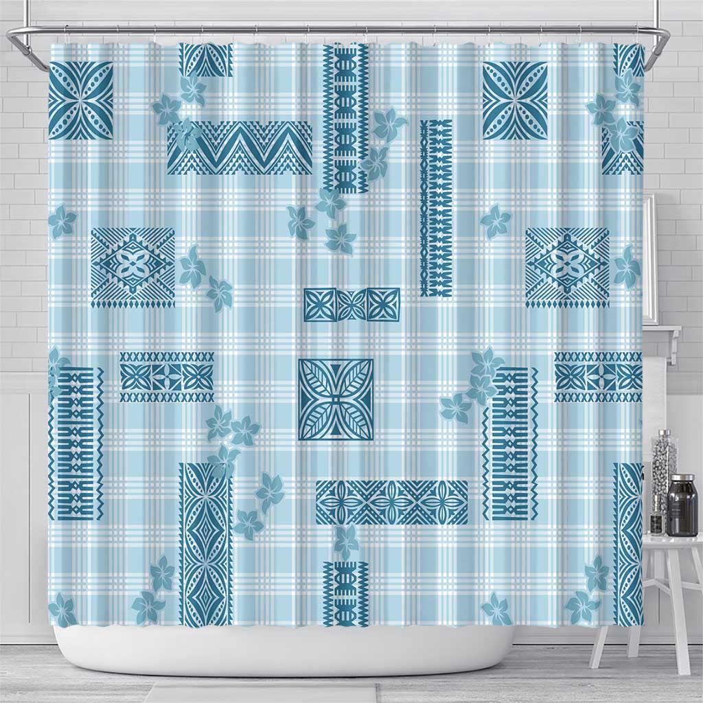 Hawaiian Quilt Tapa On Cold Blue Palaka Motifs Shower Curtain