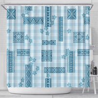 Hawaiian Quilt Tapa On Cold Blue Palaka Motifs Shower Curtain