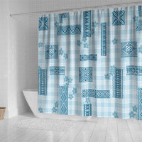 Hawaiian Quilt Tapa On Cold Blue Palaka Motifs Shower Curtain