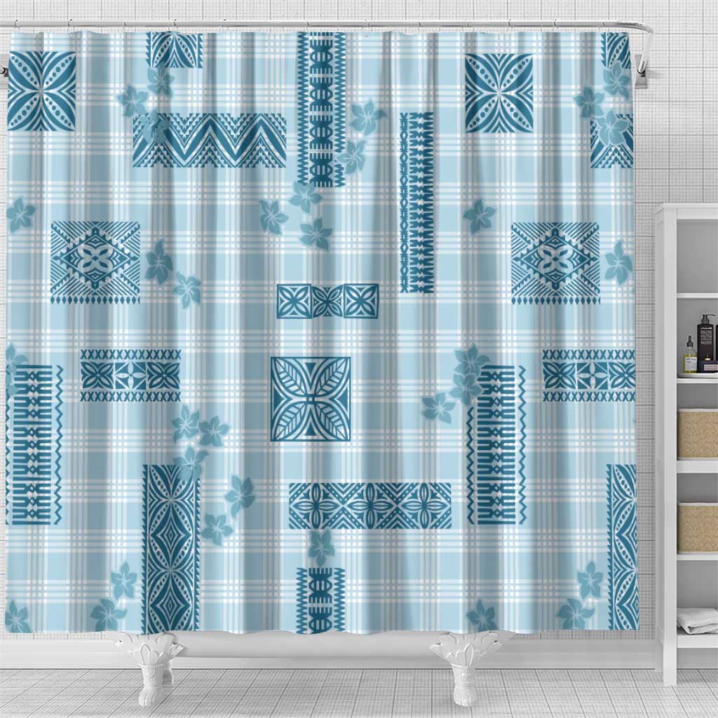 Hawaiian Quilt Tapa On Cold Blue Palaka Motifs Shower Curtain