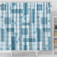 Hawaiian Quilt Tapa On Cold Blue Palaka Motifs Shower Curtain