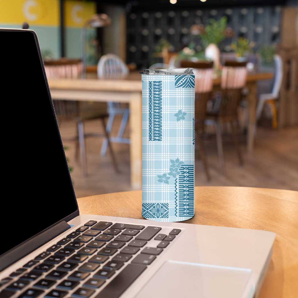 Hawaiian Quilt Tapa On Cold Blue Palaka Motifs Skinny Tumbler