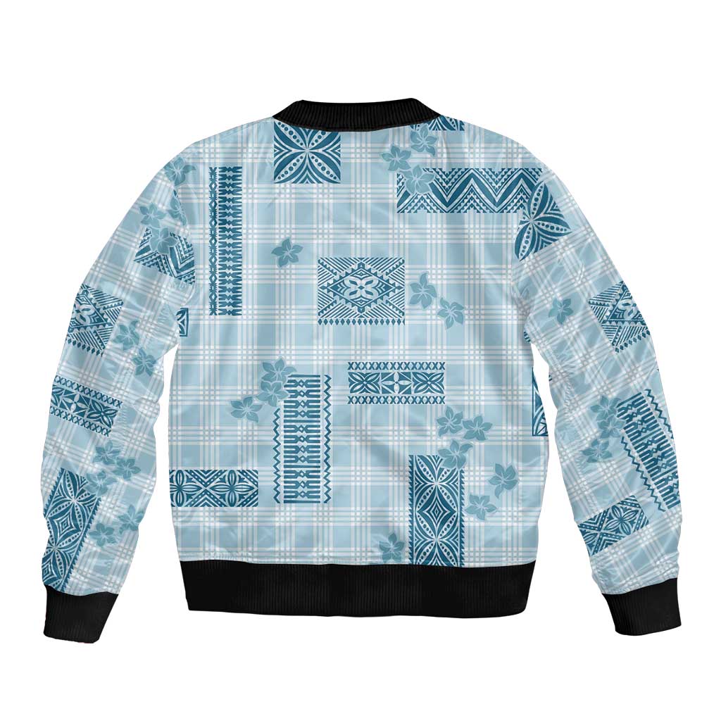 Hawaiian Quilt Tapa On Cold Blue Palaka Motifs Sleeve Zip Bomber Jacket LT7 - Polynesian Pride