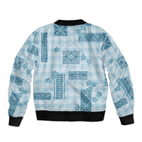 Hawaiian Quilt Tapa On Cold Blue Palaka Motifs Sleeve Zip Bomber Jacket LT7 - Polynesian Pride