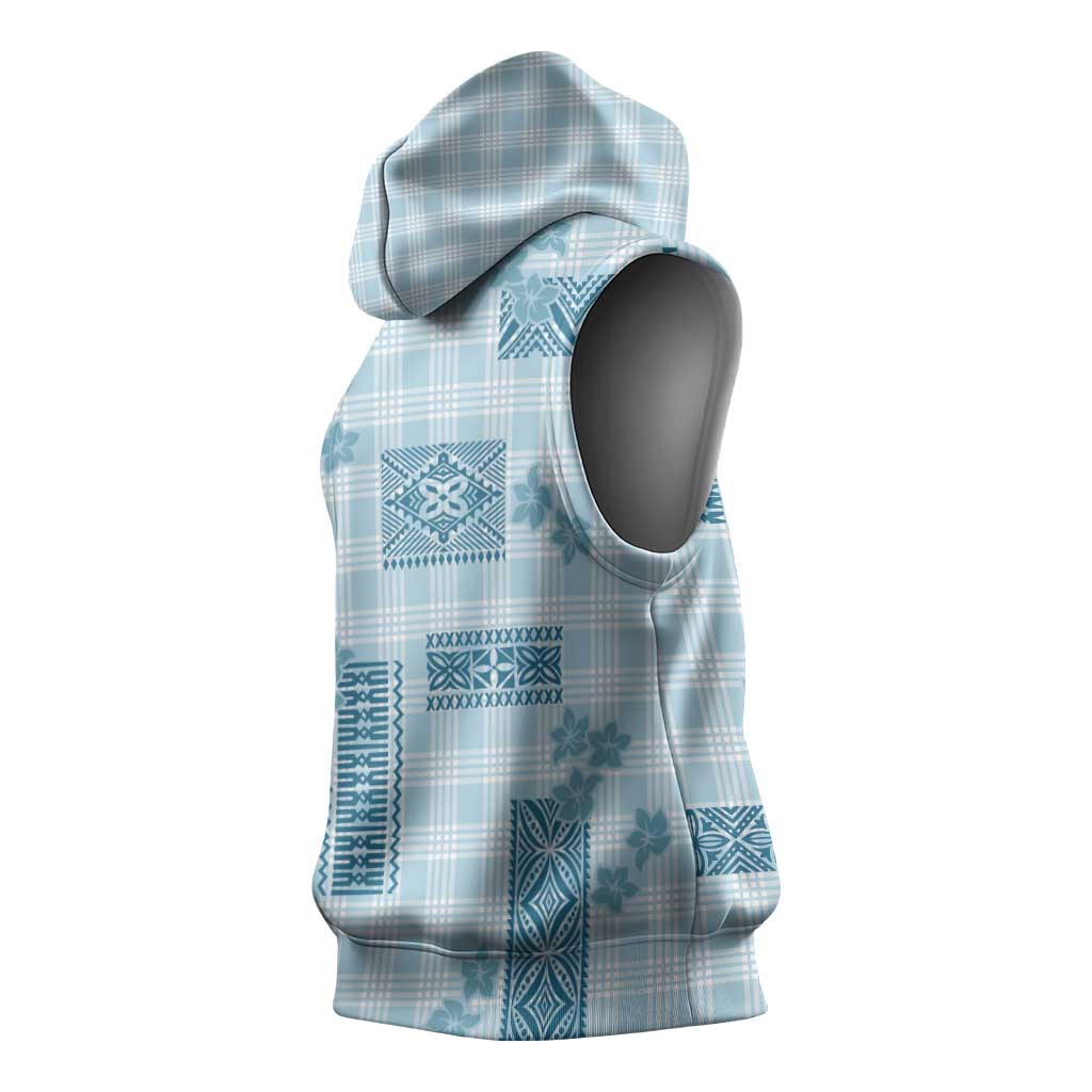 Hawaiian Quilt Tapa On Cold Blue Palaka Motifs Sleeveless Hoodie LT7 - Polynesian Pride