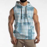 Hawaiian Quilt Tapa On Cold Blue Palaka Motifs Sleeveless Hoodie LT7 - Polynesian Pride